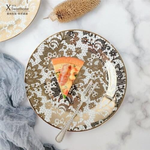7-inch ceramic plate Nordic gold-plated plate exquisite flower dessert plate delicious food racket plate household dish plate