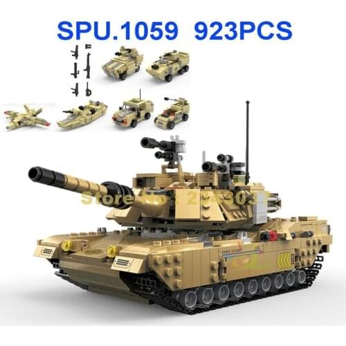 97002 923pcs 8in1 Military Abrams Main Battle Tank Armored Vehicle 6 Dolls Building Blocks Toy