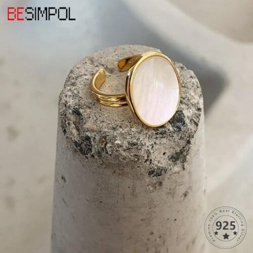 Besimpol Real 925 Sterling Silver Ring Minimalist Shell Index Finger Adjustable Open Rings For Women Fine Jewelry Party Gifts