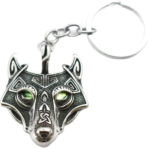 Viking Wolf Head Key Chain Nordic Viking Wolf Totem Stainless Steel Keychain Fashion Mens and Womens Jewelry
