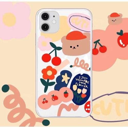 Korea Style Painted Bear phone case for iphone 11 12 pro max 12 mini XS Max XR X XS 7 8 plus 6 6s plus TPU Love Smiley Cover