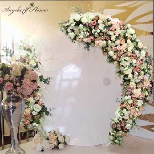 Custom Champagne Moon Shape Flower Arrangement Rose Artificial Flower Row Wedding Arch Decor Backdrop Flower Wall Window Display