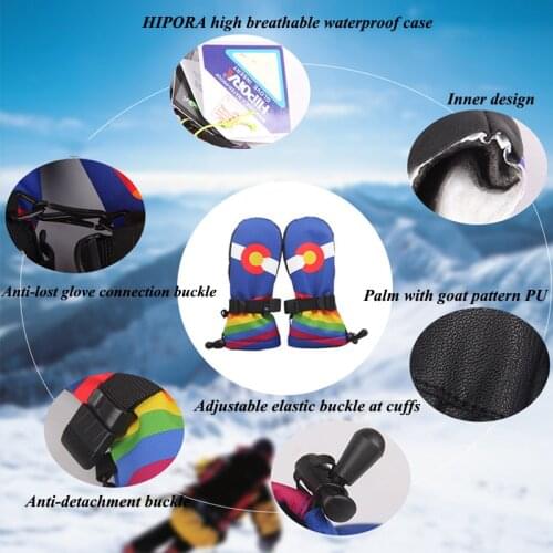 Boodun Winter New Children Snow Thickening Ski Gloves Kids Windproof Waterproof Non-slip Long-sleeved Mittens Warm Skiing Gloves