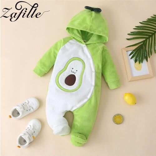ZAFILLE Green Avocado Baby Romper Hooded Romper For Baby Winter Clothes Cute Bow Newborn Baby Boy Overalls Baby Girl Clothes