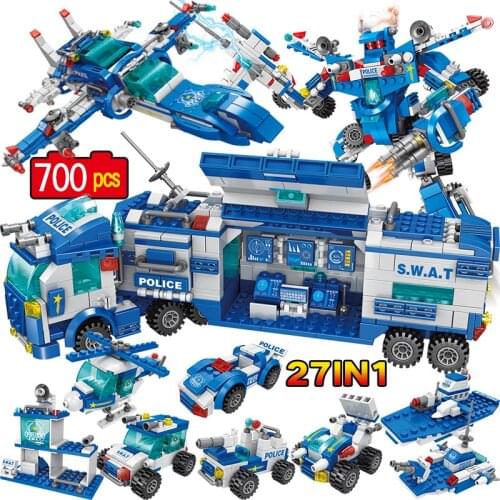 City Police Station Car Building Blocks SWAT Military Police Robot figures Bricks Sets Education Toys for Children Kids