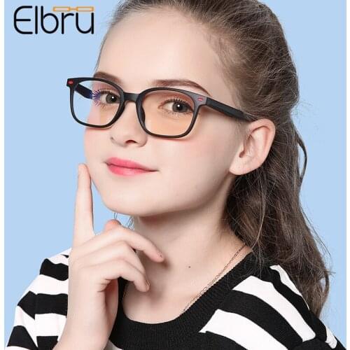 Elbru Anti Blue Light Children Glasses Frame Boys&Girls Ultralight TR90 Optical Glasses Computer Goggles For 7-12Years Old Kids