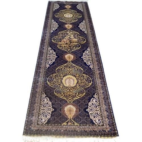 FangCunJinXiu 2.5x9.84 ft Persian Style 100% Handmade Silk Carpet Blue Light Pattern Carpet For Corridor