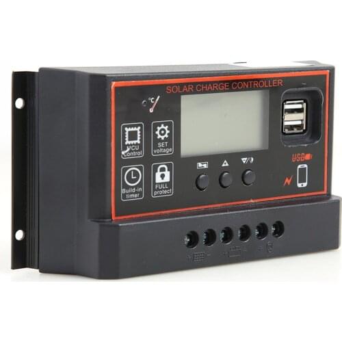 30A/20A/10A 12V LCD Display PWM Solar Charger Controller USB Dual Solar Panel Regulator Charger Build-in Micro Controller
