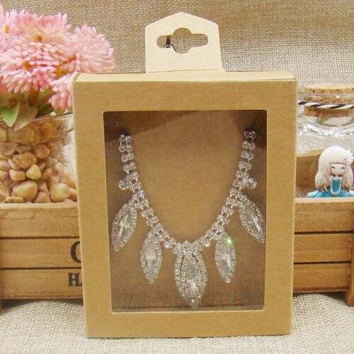 Kraft paper hanger gift box with transparent pvc window 9color stock earring /necklace jewelry box custom logo box cost extra