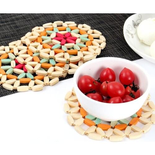 Creativity Hollow bamboo bowl mat home placemat insulation pad plate bamboo mat color pot mat table mat Table Decoration