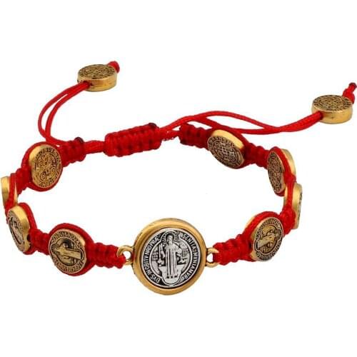 NIC 10Pcs Tone Saint Benedict Medal on Adjustable Cord Wrist Bracelet ( 5 - style ) B-32