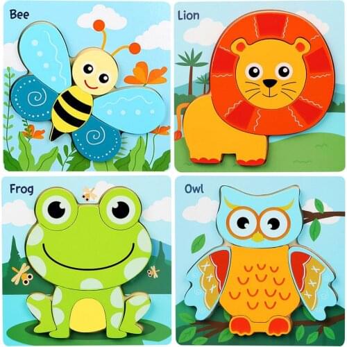 2021 New Infant Wooden Animal Jigsaw Kids Early Teaching Animal Shaped Puzzles Baby Montessori Educational Toys Children Gift