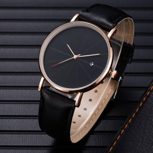 2020 New Stylish Men Watch Rose Gold Dial Analog Quartz Wristwatch Leather Watchband Simple Clock Reloj Hombre