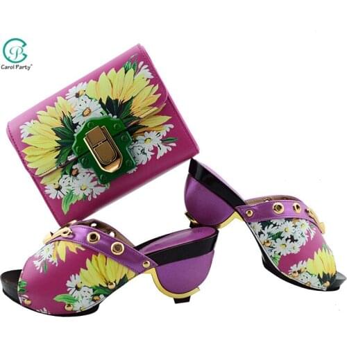 New Arrivals Italian design Ladies Shoes and Bag for Purple Color Party Women Shoes with Matching Bag Set for Wedding