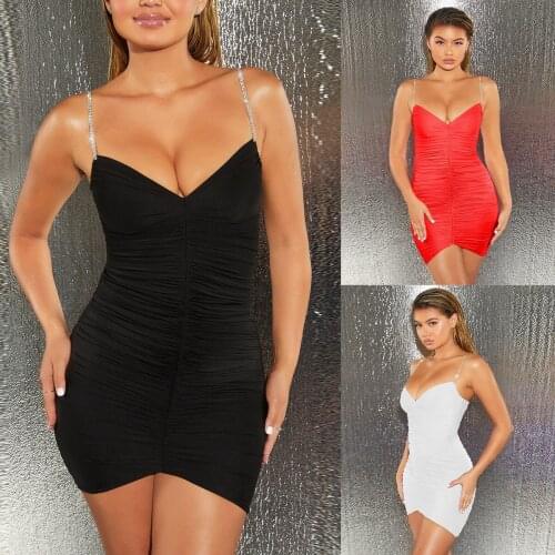 Dress Women Summer 2021 Ladies Europe America Set Auger Condole Belt Fold Bag Hip Mini Dresses Sexy Vestidos LZY1107