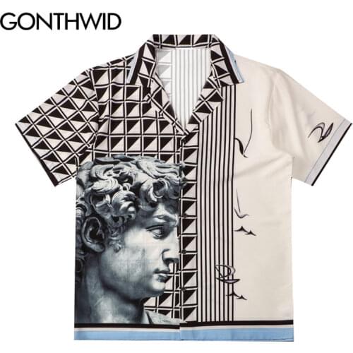 GONTHWID Hawaiian Beach Shirts Hip Hop Michelangelo David Statue Print Shirt Harajuku Casual Tropical Aloha Streetwear Tops