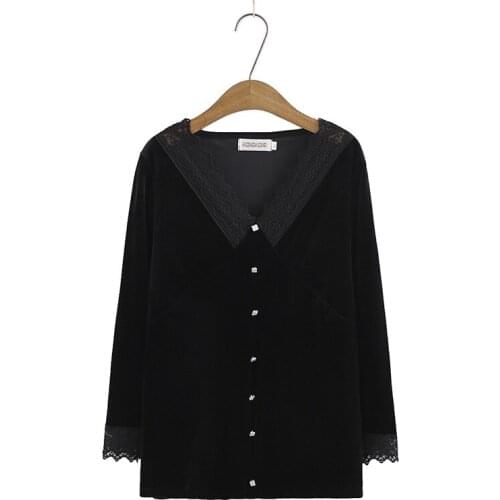 Plus Size XL-4XL V-neck Velvet Tops Womens Solid Elegant Blouse Oversized Simple Blusas