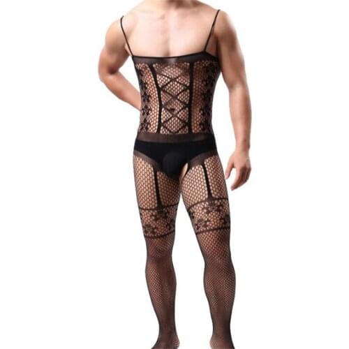 Sexy Lingerie bodysuit porno hose Exotic Lingerie Men intimates hot Sexy costumes Stockings Black elastic Netting Underwear