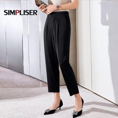 Silky Satin Trousers Women Office Work Wear Pants High Waist Loose Harem Pants Female Quality Pants Elegant Mom Pants Black 2020