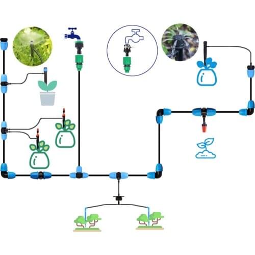 20m 3/8" Hose Irrigation Kit,Patio Plant Watering Kit Garden Mist Cooling Irrigation System Automatic Micro Flow Drip Watering