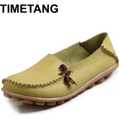 TIMETANG Women Genuine Leather Mother Shoes Moccasins Womens Soft Leisure Flats Female Driving Shoes Flat Loafers 4 colors