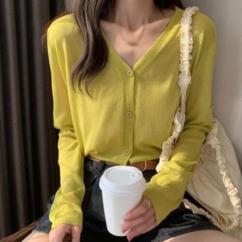 Long Sleeve V Neck Korean Clothing Womens Thin Lace Up Slim Crop Tops 2021 Coat Jacket Cardigan Knitted Sweater