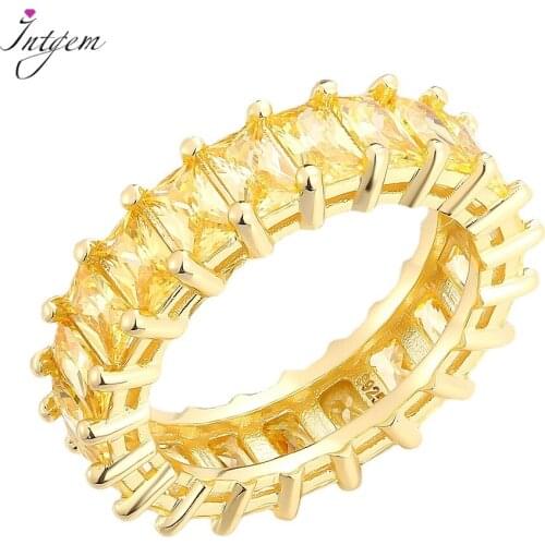 Exquisite Rectangle 5*3MM Yellow Zircon Gold Rings 925 Sterling Silver Luxury Fashion Rings for Women Party Fine Jewelry Gifts