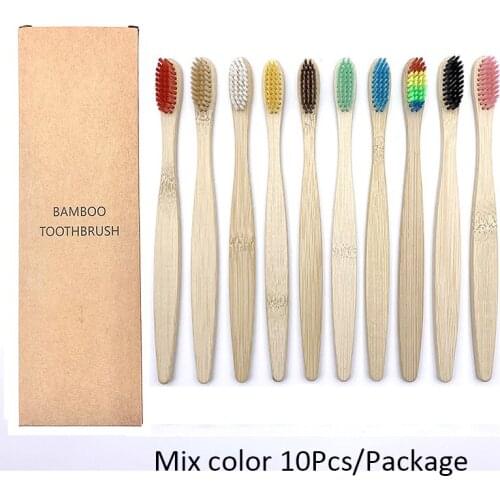 10pcs Color Natural Bamboo Toothbrush Eco Friendly Wooden Tooth Brush Soft Bristle Charcoal Brush Whiten Dental for Travel Hotel