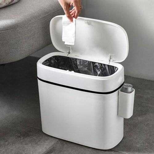 12L Trash Can Household Bathroom Kitchen Waste Bins Press-Type Trash Bag Holder Garbage Bin for Toilet Waterproof Narrow Seam