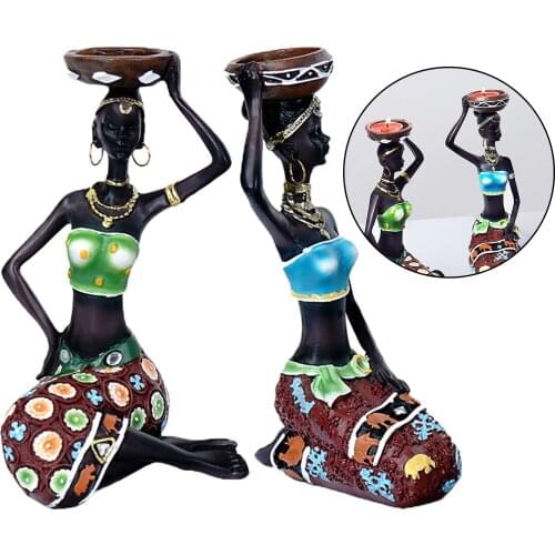 2pcs Decorative Tealight Candle Holder African Figurines Candlestick Tabletop Decoration Home Party Decor Gift