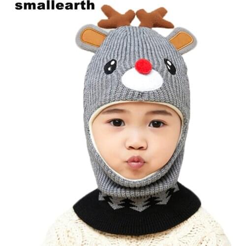 New Winter Knitted Baby Hat Scarf Set Plus Velvet Warm Beanies Mask Hat For Boy Girl Children Cotton Plush Head Cap Neck Scarf