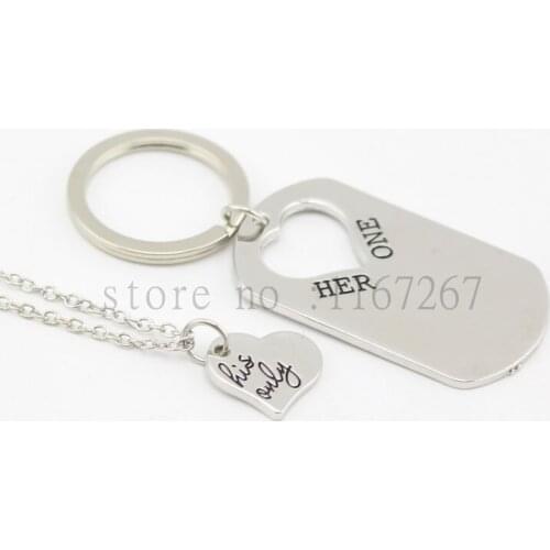 2015 Lovers' "Her One His Only"Dog Tag Set The Original Hand Stamped Couples Jewelry Gift for Couple Newlyweds Keychain&necklace