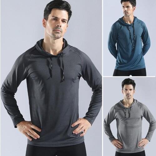 2020 Men Solid Color Elastic Quick Dry Running Training Sportswear Hoodie Sweatshirt Male Jogging Fitness gym Sportwear