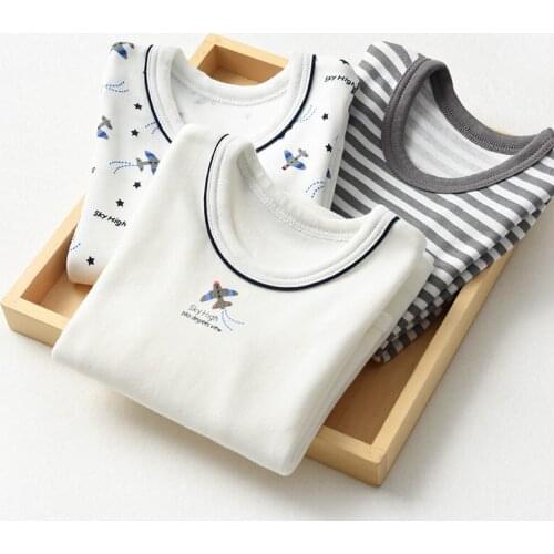 3pcs/lot Casual Boys and Girls Autumn Spring Cartoon Striped Cotton T-shirt Children Clothes Baby Long Sleeve Tops Tees Blouse