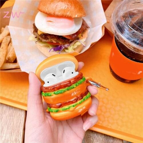3d hamburger earphone case for airpods pro silicone wireless earphone protective cover for airpods 2 charging case cover