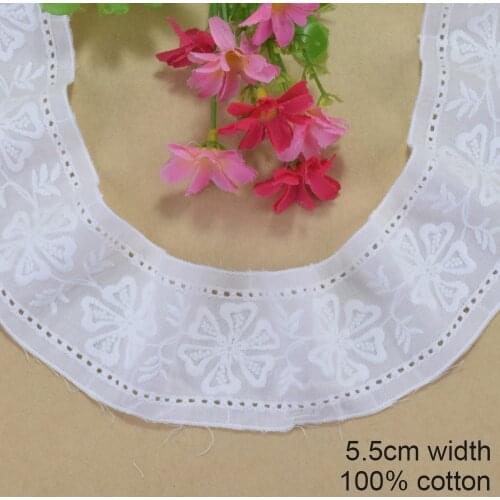 5.5cm Width 100% Cotton Embroidery Lace Sewing Ribbon Guipure Trim Fabric Warp Knitting DIY Garment Wedding Accessories#4222