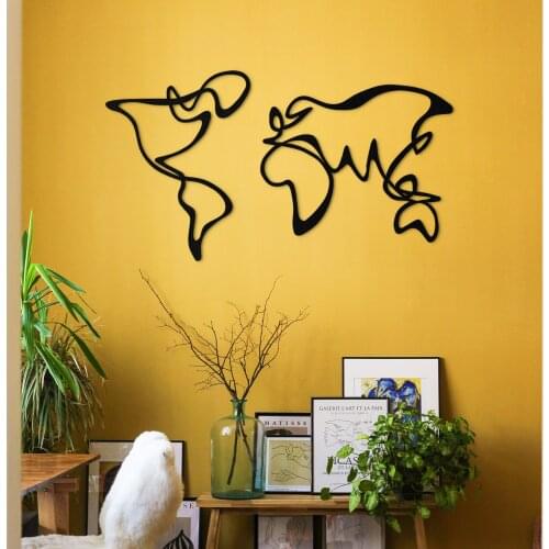 Abstract World Map (2) Metal Black Decor Wall Art Decorative Nordic Style Large Wall Living Room Bedroom Office Home Decoration