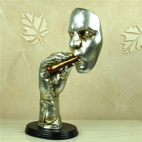 ABSTRACT CIGAR SMOKING MAN PORTRAIT SCULPTURE RESIN FIGURE BUST DECOR HANDICRAFT ORNAMENT FOR BUSINESS GIFT AND ART COLLECTIBLE