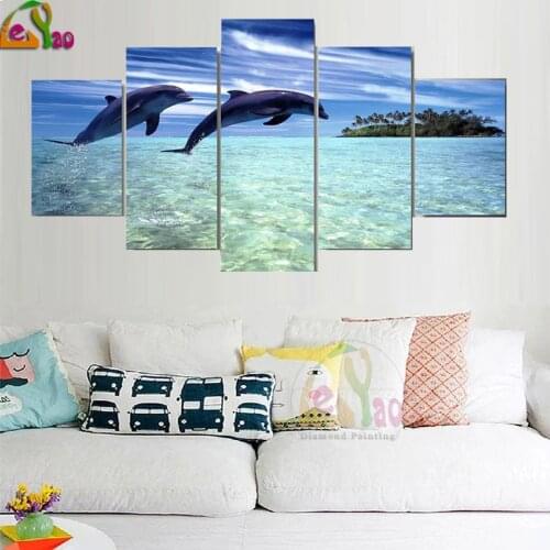 5 Pieces/set Jumping Dolphins 5D DIY Diamond Painting multi-picture Embroidery Cross Stitch Full Rhinestone Decor