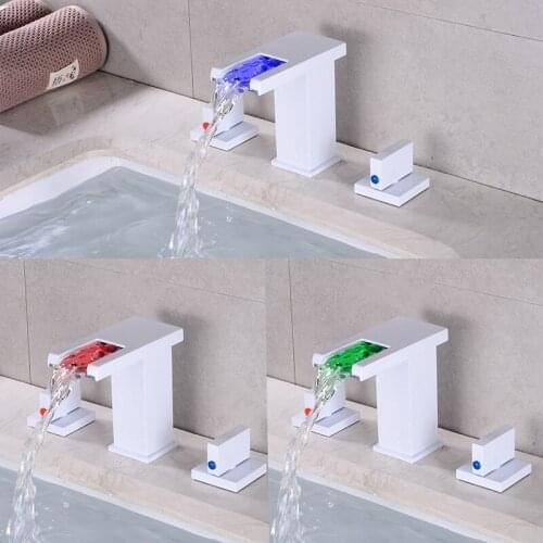 BAKALA all bronze Dual Handles Waterfall Spout LED Colors Basin Sink Faucet Deck Mount 3pcs Bathroom Mixer Tap