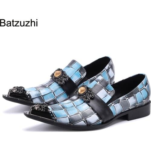 Batzuzhi 2021 New Mens Shoes Blue Genuine Leather Dress Shoes Men Formal Business Leather Shoes for Men Party and Wedding,38-46