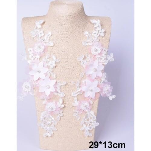 1Pair White Embroidery Patches For Clothes Wedding Decor Dress Sew On Parches Sewing Accessories Applique Suppliers