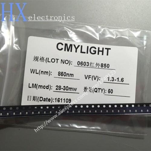 Free shipping 500PCS 0603 1608 1.6*0.8*0.6mm 850nm SMD infrared lamp IR LED 1.3-1.5V 28-30mW Light beads WHOLESALE