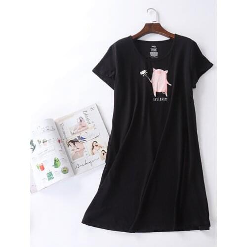 Brand Designer Homewear Women Casual Cartoon nightgown Ladies Cotton nightdress Female Round collar Plus size sleep dress