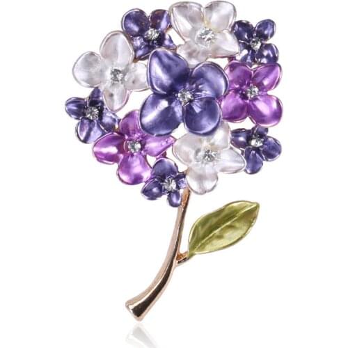 New Rhinestone Lilac Flower Brooch Enamel Pin and Brooches Scarf Buckle Lapel Pins Wedding Party Jewelry for Women Accessories