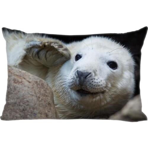 Nice Seals Animal Pillow Cover Bedroom Home Office Decorative Pillowcase Rectangle Zipper Pillow cases Satin Fabric No Fade