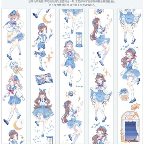 1 Loop 4.5cmx90cm Cute Star Girl Blue Decorative Masking Tape 90cm