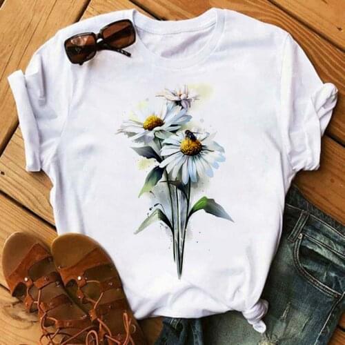 Harajuku Kawaii White Daisy Clothes Women Funny Short Sleeves T Shirt Shirt Cute Female Graphic Printed Tees Fashion Clothes