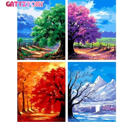 GATYZTORY Frame DIY Paint By Numbers Four Seasons Tree Landscape Oil Painting By Numbers On Canvas Number Painting Home Decor