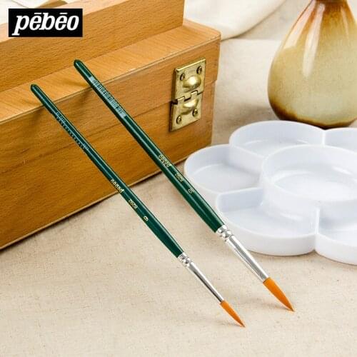 PEBEO Watercolor Brush Green Body 2 Pieces Set Nylon Hair Gouache Oily Acrylic Painting Drawing Pen Wooden Holder